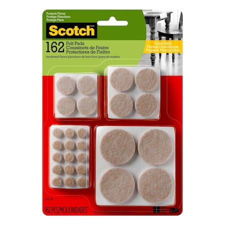 Scotch 3M Scotch Felt Self Adhesive Protective Pad Beige Round Assorted in. W 162 pk SP845-NA